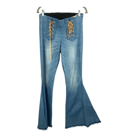 Judith March Denim - Judith March High Rise Lace Up Front Stretch Flare Bell Bottom Denim Jeans‎
